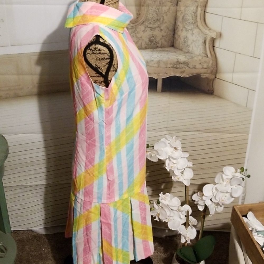 Westbury Fashions VTG Pastel Striped dress with kick pleats - Picture 6 of 8